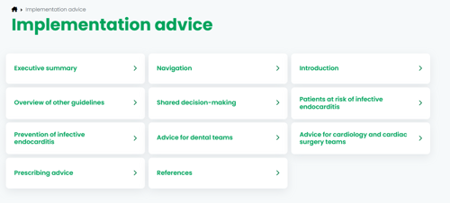 Image showing the Implementation advice landing page